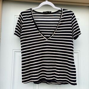 Reformation Microtencel Black and White Striped V-Neck Women's Top (Kyoto)